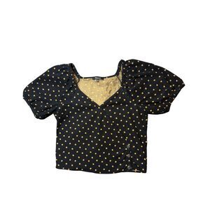 Madewell Black Oval Dot Print Corduroy Puff Sleeve Wrap Top Size XS